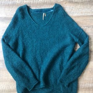Free People Teal V-Neck Sweater